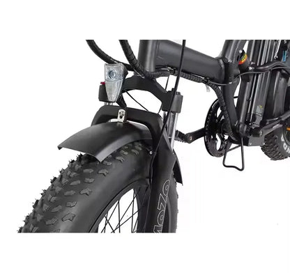 “Urban Fold E-Bike: Bicicleta eléctrica plegable, Suspensión completa, Neumáticos anchos.”