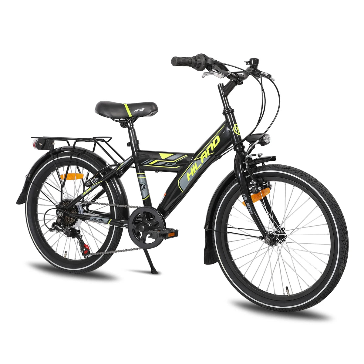 “20" AartBlazer: Kids' bike with lights and luggage rack, perfect for adventures.” 