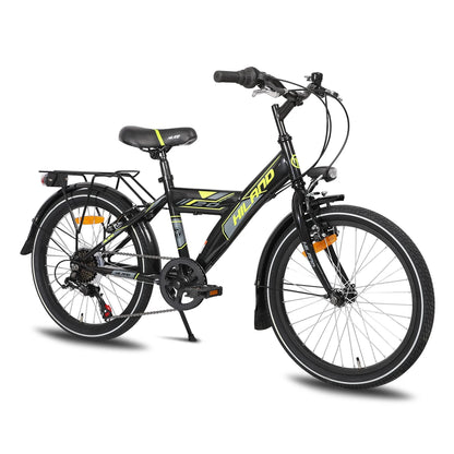 “20" AartBlazer: Kids' bike with lights and luggage rack, perfect for adventures.” 