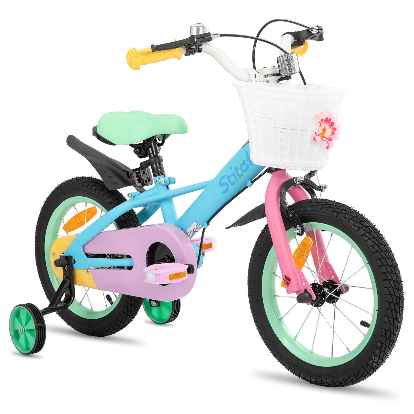 “14" KidsBike: Explora con confianza: bicicleta con estabilizadores y frenos de mano.”